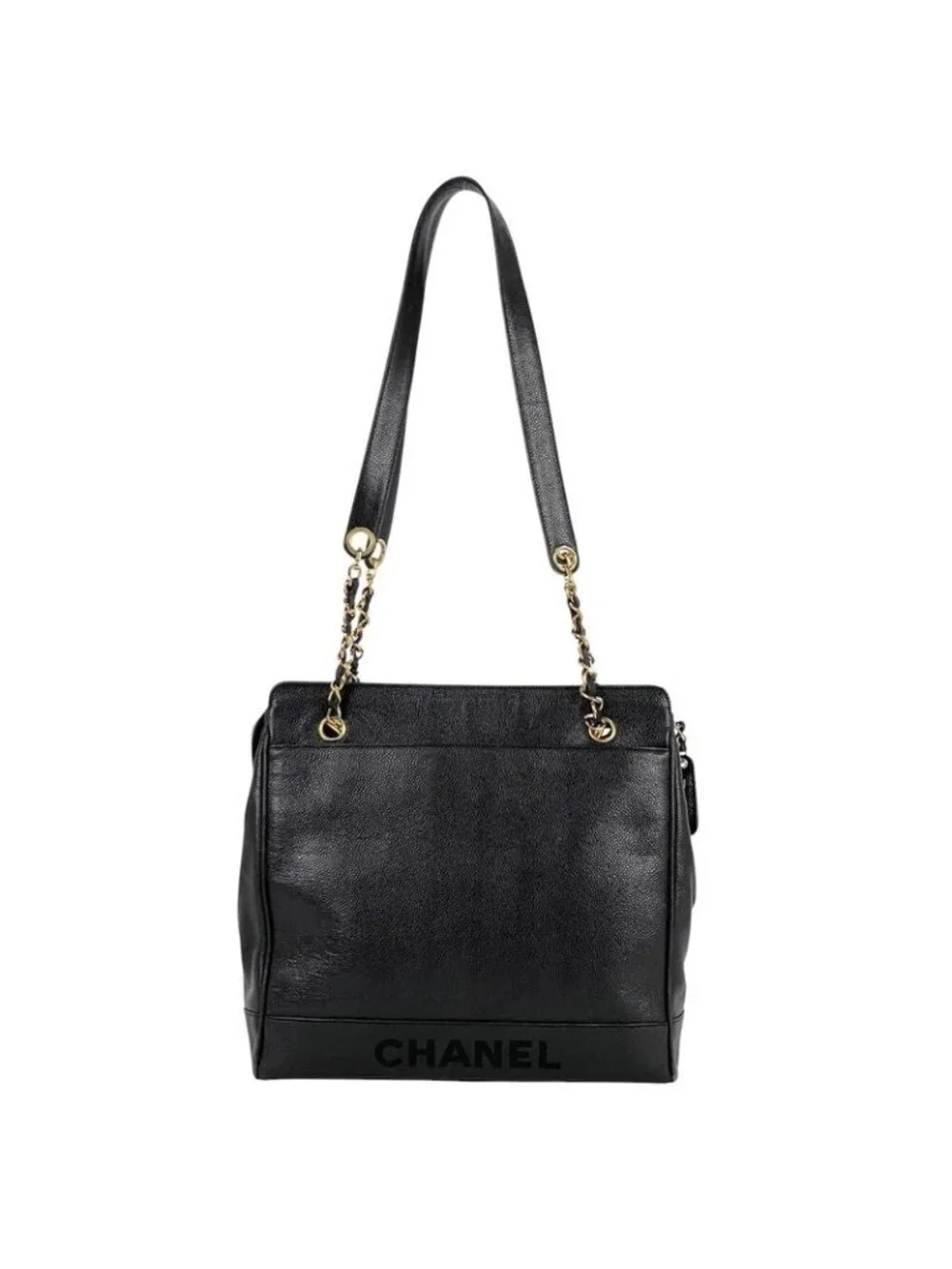 Chanel Logo Chain Tote Caviar Leather Black - Picture 3 of 14